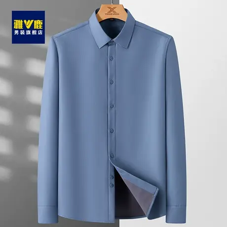 【羊毛混纺】雅鹿男士蓄热保暖加绒衬衫加厚通勤免烫爸爸冬装衬衣商品大图