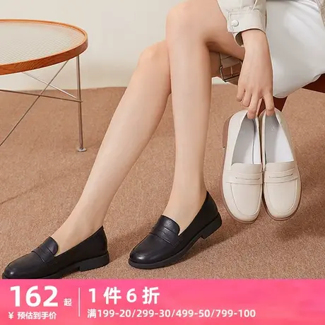 骆驼女鞋2023年春秋新款休闲真皮乐福鞋小皮鞋低跟平底单鞋图片