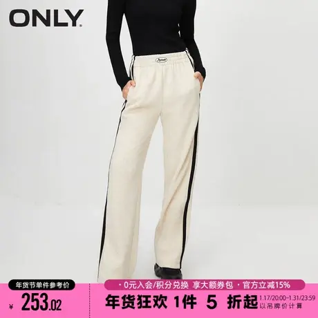ONLY2023冬季新款休闲百搭松紧腰条纹胶印显瘦休闲裤女|123414007商品大图