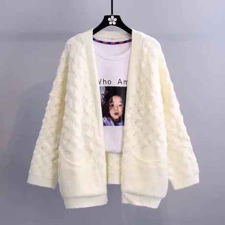 镂空毛衣女宽松外穿2023春装新品韩版慵懒风加厚外搭针织开衫外套图片