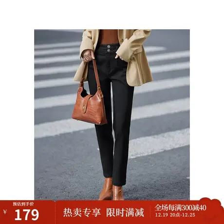 复古风大弹力牛仔裤2023秋女装新款高腰收腹显瘦小直筒长裤商品大图