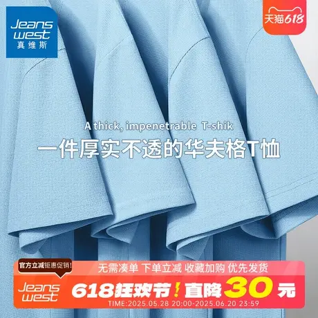 GV真维斯冰川蓝华夫格短袖t恤男夏季新款多巴胺上衣男款休闲半袖B商品大图
