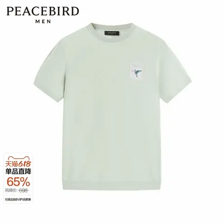太平鸟男装T恤夏新款打底衫精致刺绣柔软亲肤罗纹净色百搭短袖潮图片