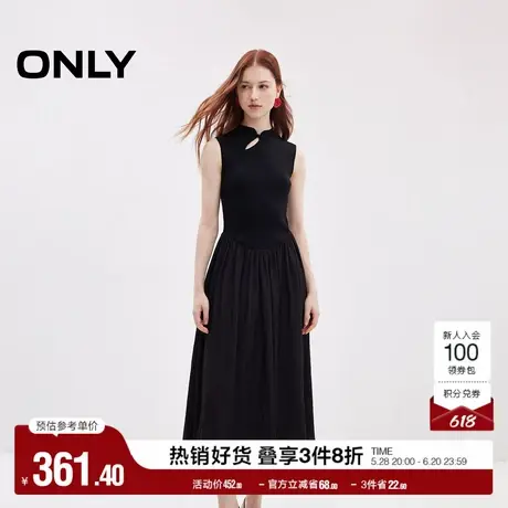 ONLY2025春季新款国风新中式修身收腰长裙小黑裙无袖连衣裙女图片