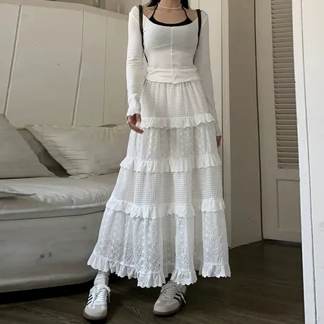 设计感白色蓬蓬裙女遮肉显瘦a字蛋糕裙2025新款芭蕾风半身长裙图片