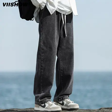 VIISHOW牛仔裤男春秋款潮牌美式宽松直筒长裤男生休闲阔腿长裤子商品大图