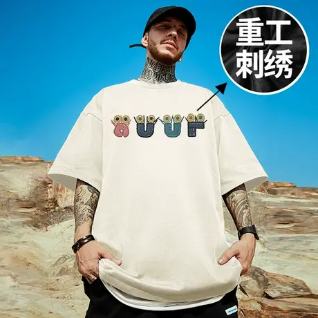 刺绣短袖T恤300斤大码男装重磅美式加肥加大纯棉男士胖子半袖夏季商品大图
