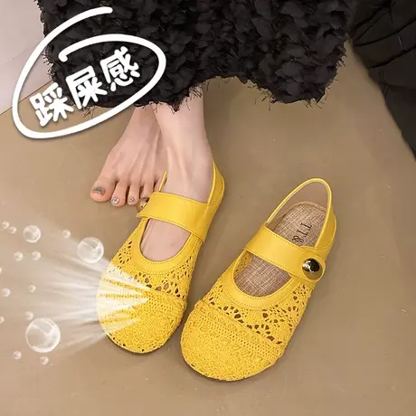 浅口单鞋女夏季透气网面玛丽珍鞋复古网纱奶奶鞋孕妇凉拖包头凉鞋图片