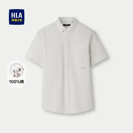 HLA/海澜之家纯棉时尚条纹短袖休闲衬衫25春夏新款口袋透气上衣男商品大图