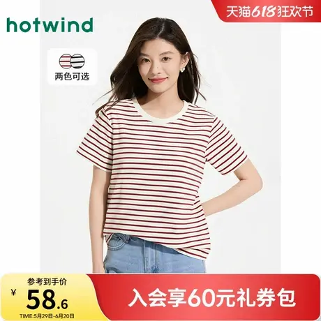 热风2025年夏季新款女士条纹短T恤商品大图