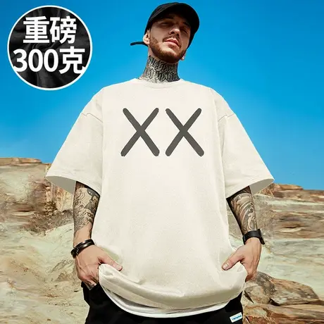 300g重磅潮牌宽松胖子T恤短袖五分袖情侣加肥加大码男装夏季半袖商品大图
