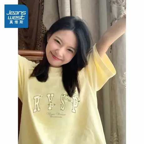 G2真维斯女装2025夏季新款  潮牌小众设计感重磅纯棉宽松短袖T恤商品大图