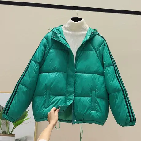 轻薄三杠棉衣女加厚宽松韩版面包服潮2023冬季连帽棉服外套保暖潮图片