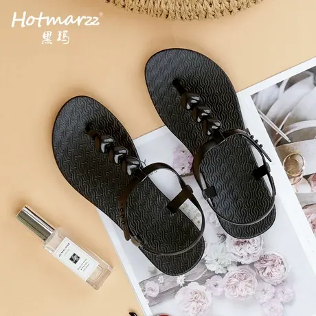 hotmarzz/黑玛凉鞋女款夏季新款外穿夹脚防滑海边度假露趾凉拖图片