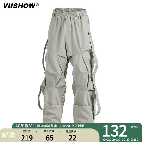 VIISHOW欧美高街褶皱机能工装裤男街头嘻哈潮牌宽松直筒休闲裤商品大图