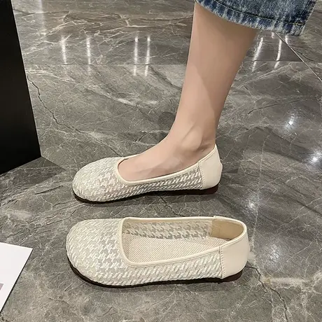 豆豆鞋女鞋子新款夏季网面透气蕾丝平底鞋镂空软底浅口妈妈鞋凉鞋商品大图