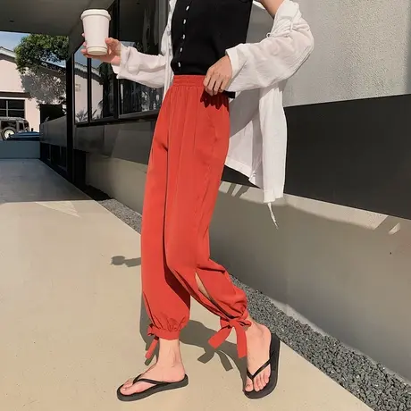 坠感束脚裤女冰丝灯笼裤夏季薄款雪纺哈伦裤宽松显瘦休闲萝卜裤子商品大图