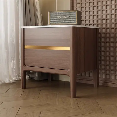 顾家家居岩板白蜡木新中式简约家用主卧室床头床边储物收纳二斗柜图片