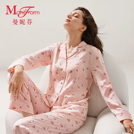 【爱的星星眼】曼妮芬女舒适翻领开襟长袖长裤套装睡衣睡裤家居服商品大图