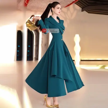 VJE欧美双层领设计感长风衣2025新款女神范不规则解构风衣式长裙图片