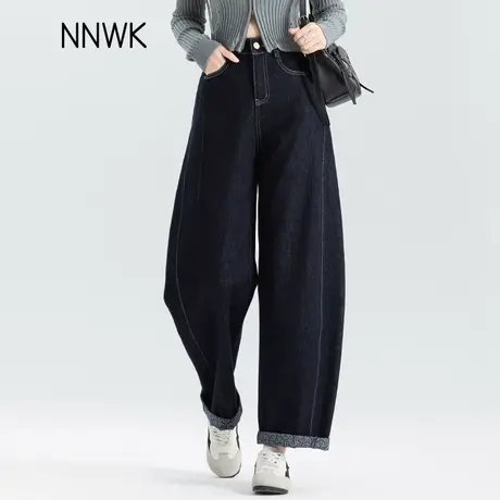 梨形身材弯刀牛仔裤女2025新款秋季蓝色香蕉裤高腰显瘦阔腿镰刀裤商品大图