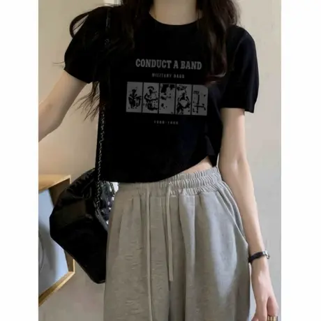 辣妹短款t恤女夏短袖2025新款内搭半袖黑色打底高腰显瘦韩系上衣商品大图