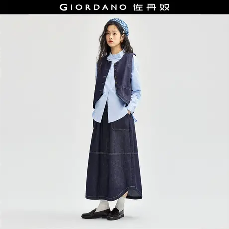 佐丹奴裙子女装洗水明线破骨松紧腰牛仔半身裙 18464638商品大图