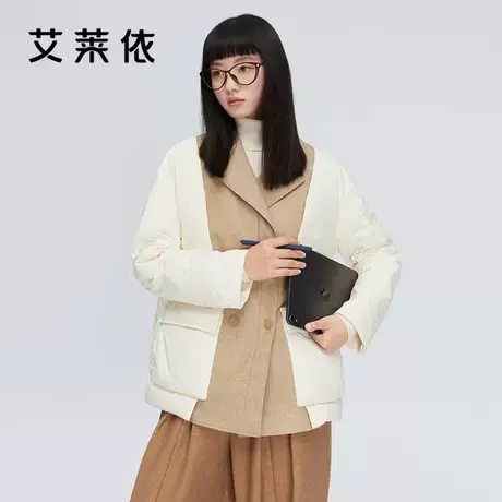 艾莱依艾莱依西装拼接短款羽绒服女24冬款仿牛仔轻盈保暖短款外套图片