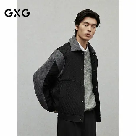 GXG男装 黑色拼接设计时尚高级短款大衣外套男士 24年冬季品图片
