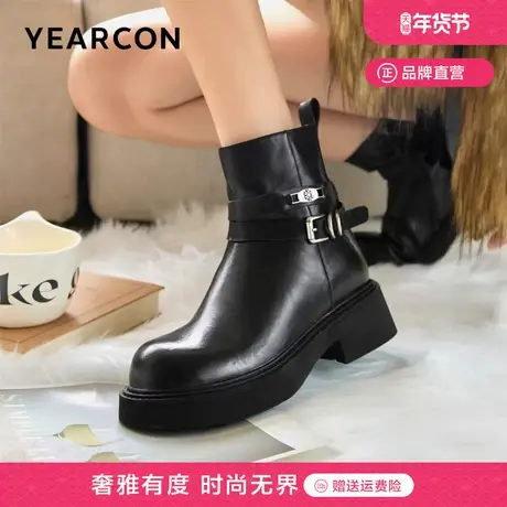 意尔康女鞋时装短靴2025秋冬新款休闲皮带扣马丁靴英伦风潮酷靴子图片