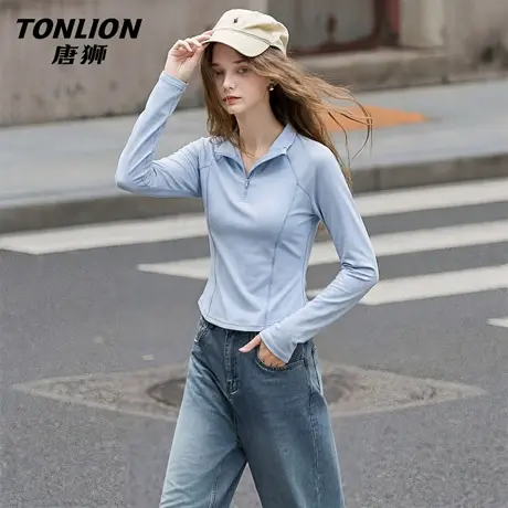 唐狮官方修身长袖t恤女2026新款春季半拉链运动衫短款速干上衣VC图片