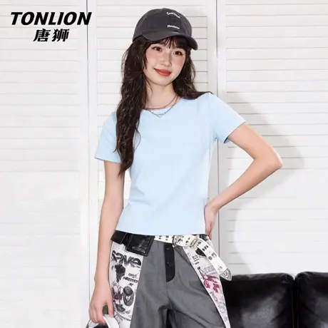 唐狮官方修身短袖t恤女2026新款夏季正肩显瘦打底衫小个子上衣VC商品大图