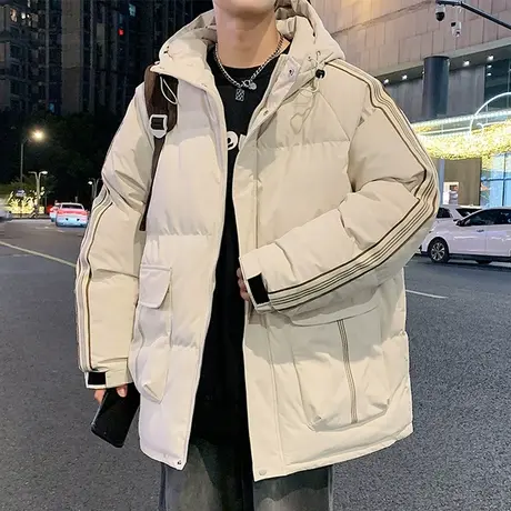2023棉服男冬季新款加厚保暖防寒面包服外套男生潮牌拼色连帽棉衣图片