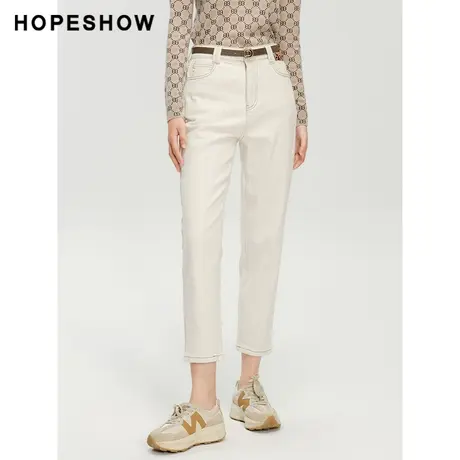 红袖outlets一粒扣磨毛牛仔老爹裤hopeshow2023冬款显瘦遮胯长裤商品大图