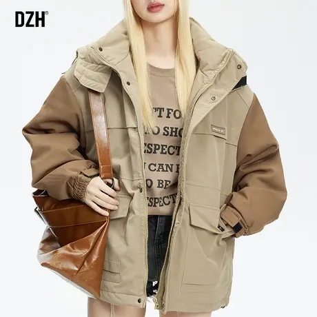 男士无性别美式连帽棉服男款冬季加厚拼色棉衣外套2023年新款冬装商品大图