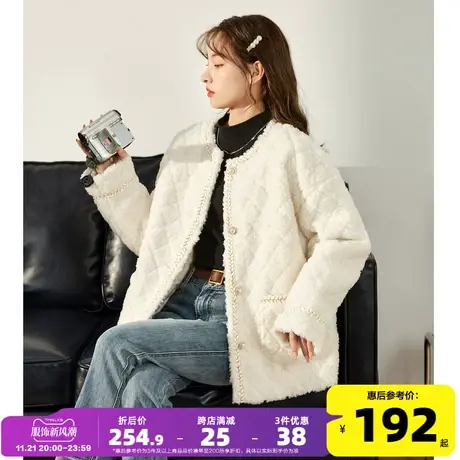 唐狮2023年冬季新款秋冬小香风外套女短款白色仿羊羔绒上衣ins潮图片
