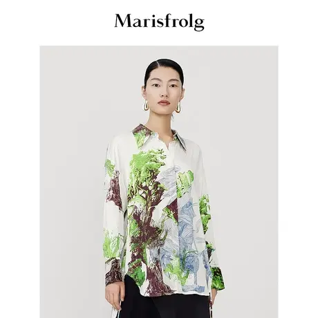 【艺术匠坊】玛丝菲尔时尚气质印花花稿显瘦系带收腰衬衫女商品大图