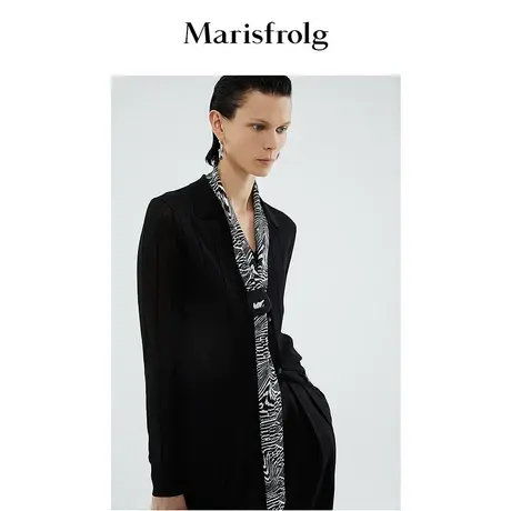 【商场同款】玛丝菲尔春毛针织衫女棉质开衫黑色长袖长款商品大图