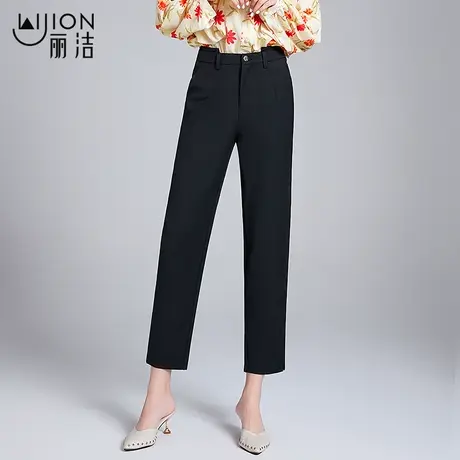 丽洁女裤黑色小西裤女春秋2023年新款高腰宽松休闲九分裤直筒裤子商品大图