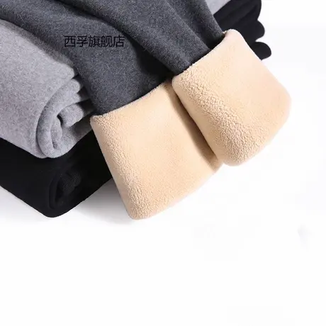 羊羔绒平板打底裤女外穿冬季新款加绒加厚打底裤绣花保暖发热棉裤商品大图