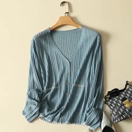 2024年女装春装薄冰丝针织防晒空调开衫外套披肩外搭韩版白色长袖商品大图