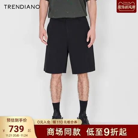 【透气亚麻】TRENDIANO轻奢牛仔短裤2023夏款休闲五分裤宽松潮牌商品大图