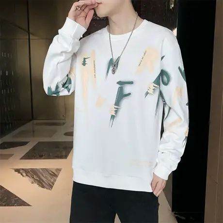 长袖T恤男春秋款潮牌圆领套头上衣服帅气字母印花卫衣男士打底衫商品大图