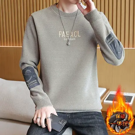 雪尼尔男士毛衣秋冬季加厚款针织打底衫一体绒保暖上衣服潮牌男装商品大图