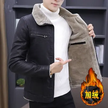 秋冬皮衣男外套潮流修身pu皮夹克男士加绒加厚韩版机车皮衣男气质商品大图