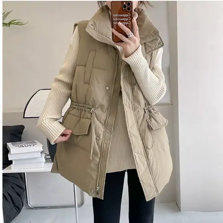 白鸭绒羽绒马甲女韩版宽松百搭羽绒服马夹女2023新款立领背心外套图片