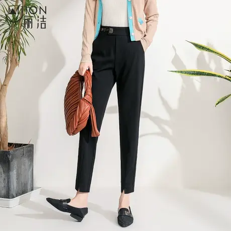 丽洁女裤休闲哈伦裤女薄款高腰黑色休闲夏季九分裤显瘦小脚西装裤商品大图