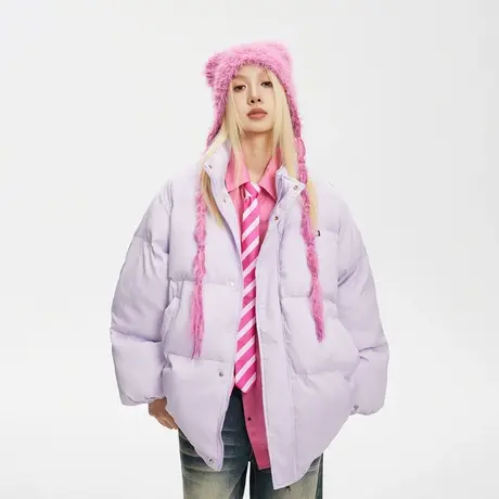 复古立领保暖棉服女冬季加厚外套2023新款纯色短款面包服宽松棉衣商品大图