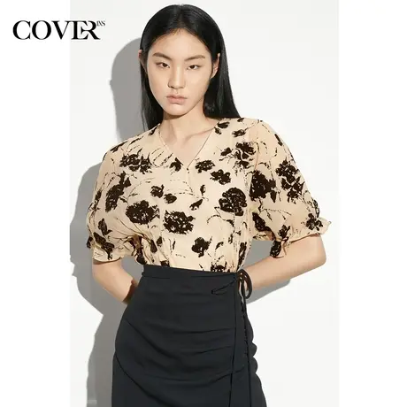 【奥莱专享】COVER2023年夏款提花肌理感连肩袖宽松衬衫商品大图