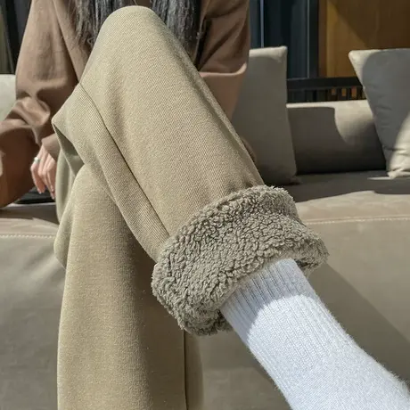 羊羔绒运动裤女秋冬宽松束脚冬季外穿棉裤哈伦休闲加绒加厚卫裤子商品大图